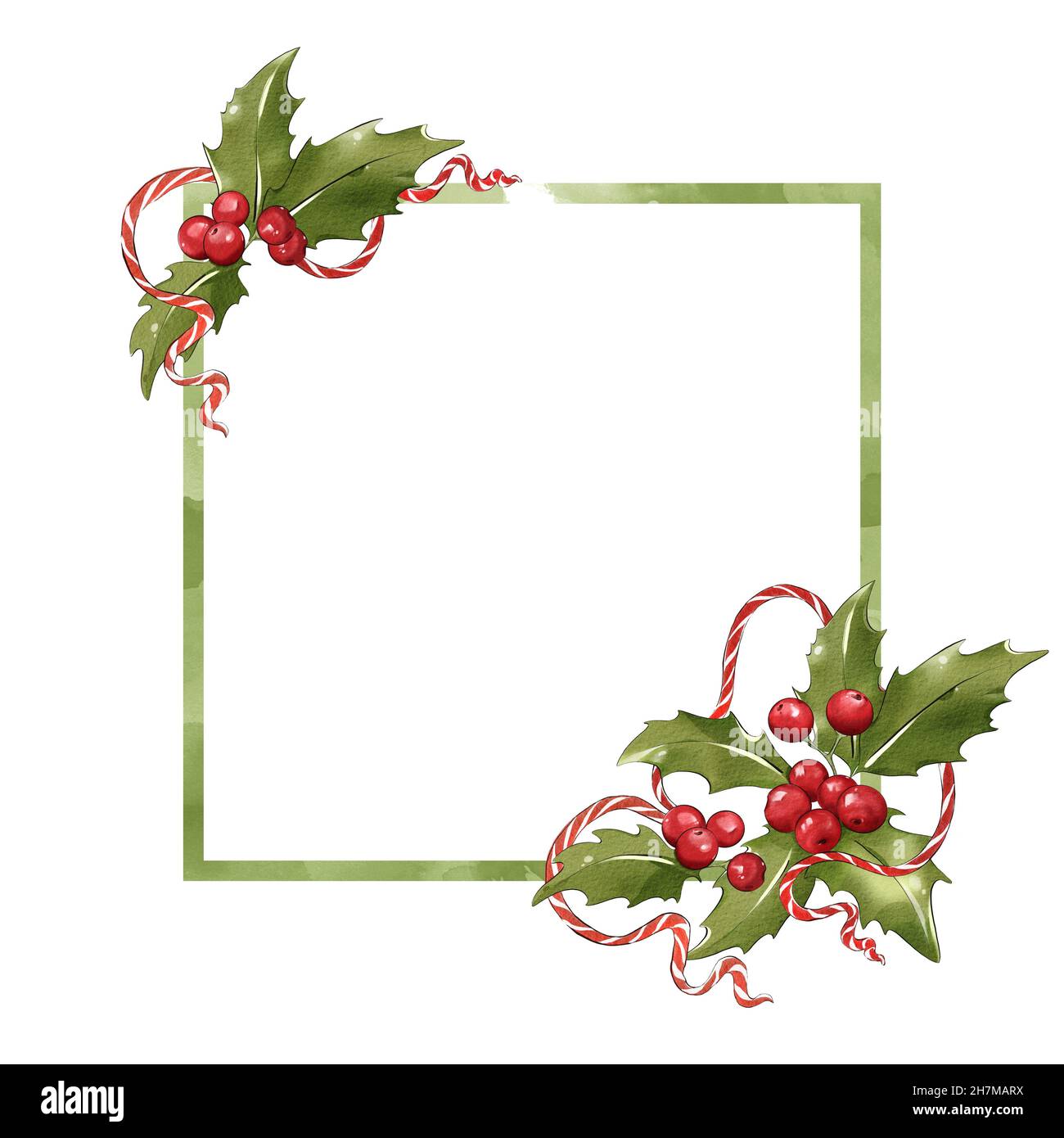 Cornice natalizia in vischio e nastro. Decorazione festiva Foto Stock