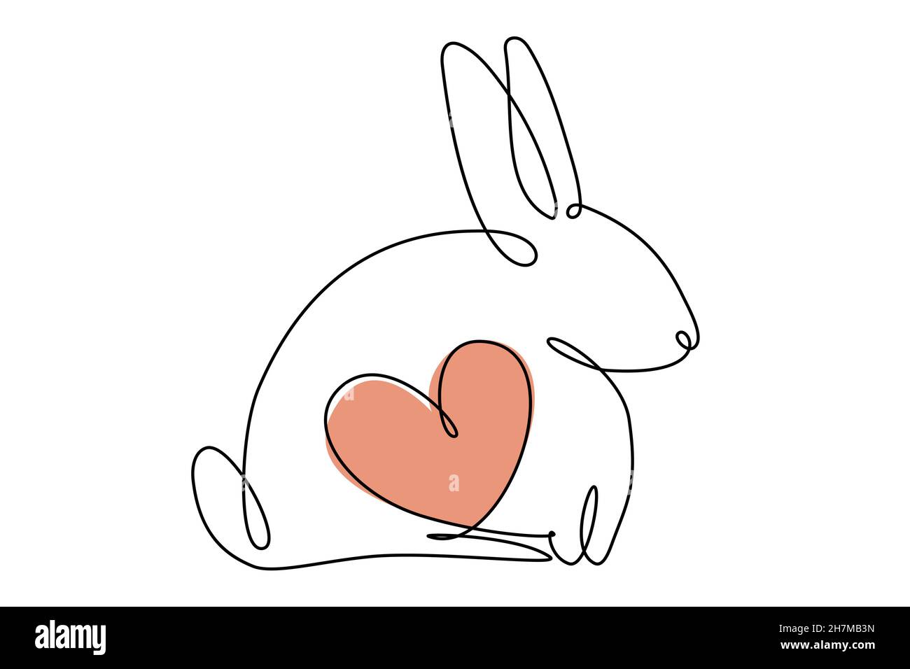 Coniglietto pasquale con disegno continuo a una linea. Immagine semplice coniglio. Illustrazione vettoriale minimalista. Illustrazione Vettoriale
