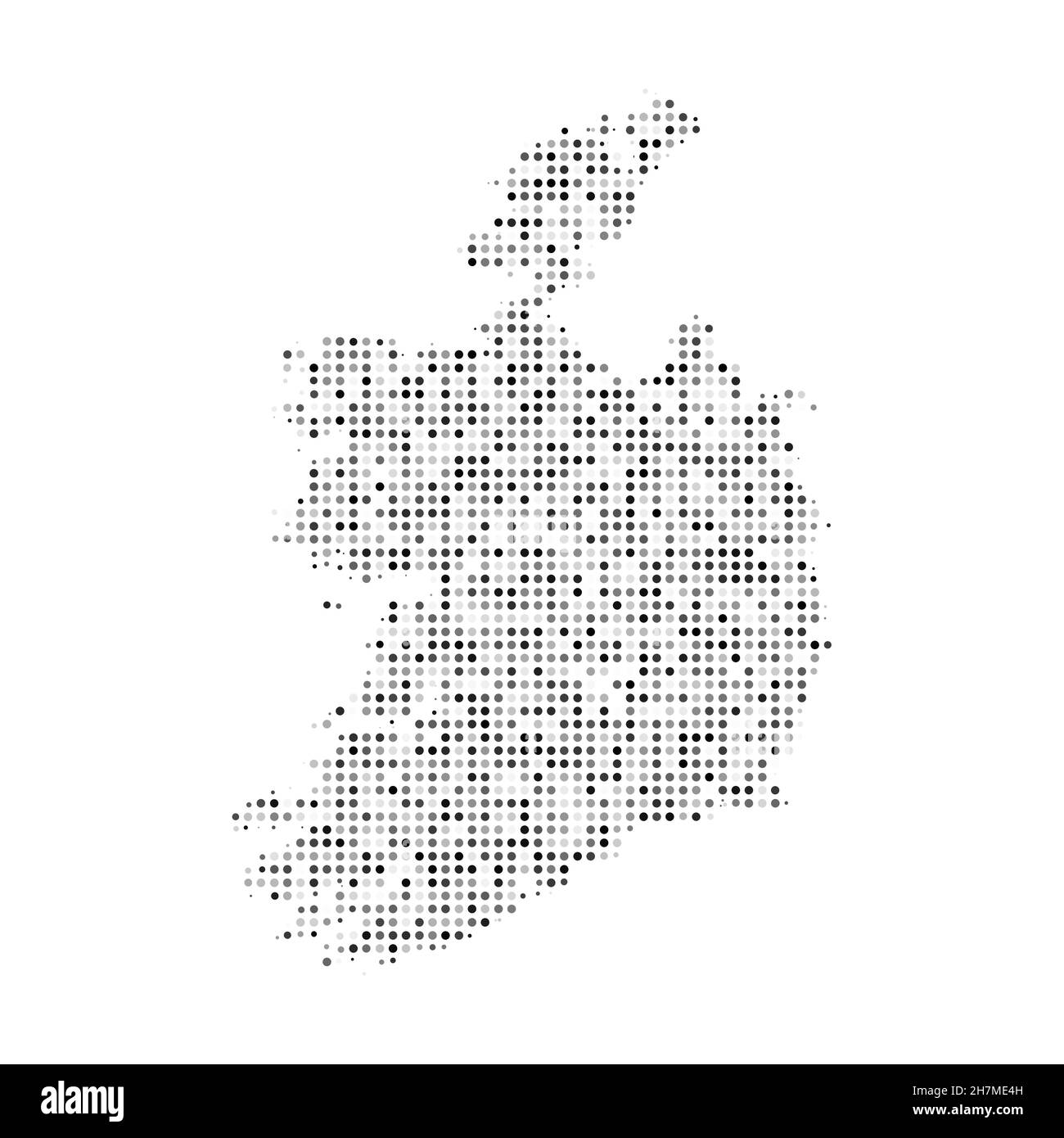 Mappa vettoriale astratta punteggiata in bianco e nero effetto mezzitoni della Repubblica d'Irlanda. Illustrazione vettoriale digitale con disegno punteggiato della mappa del paese. Illustrazione Vettoriale