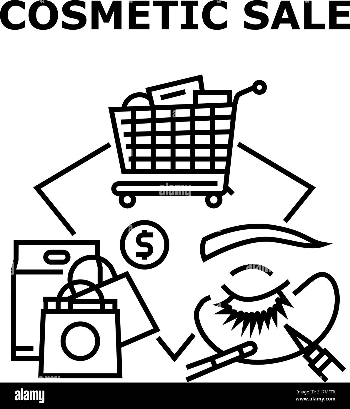 Illustrazione nera del concetto vettoriale della vendita cosmetica Illustrazione Vettoriale