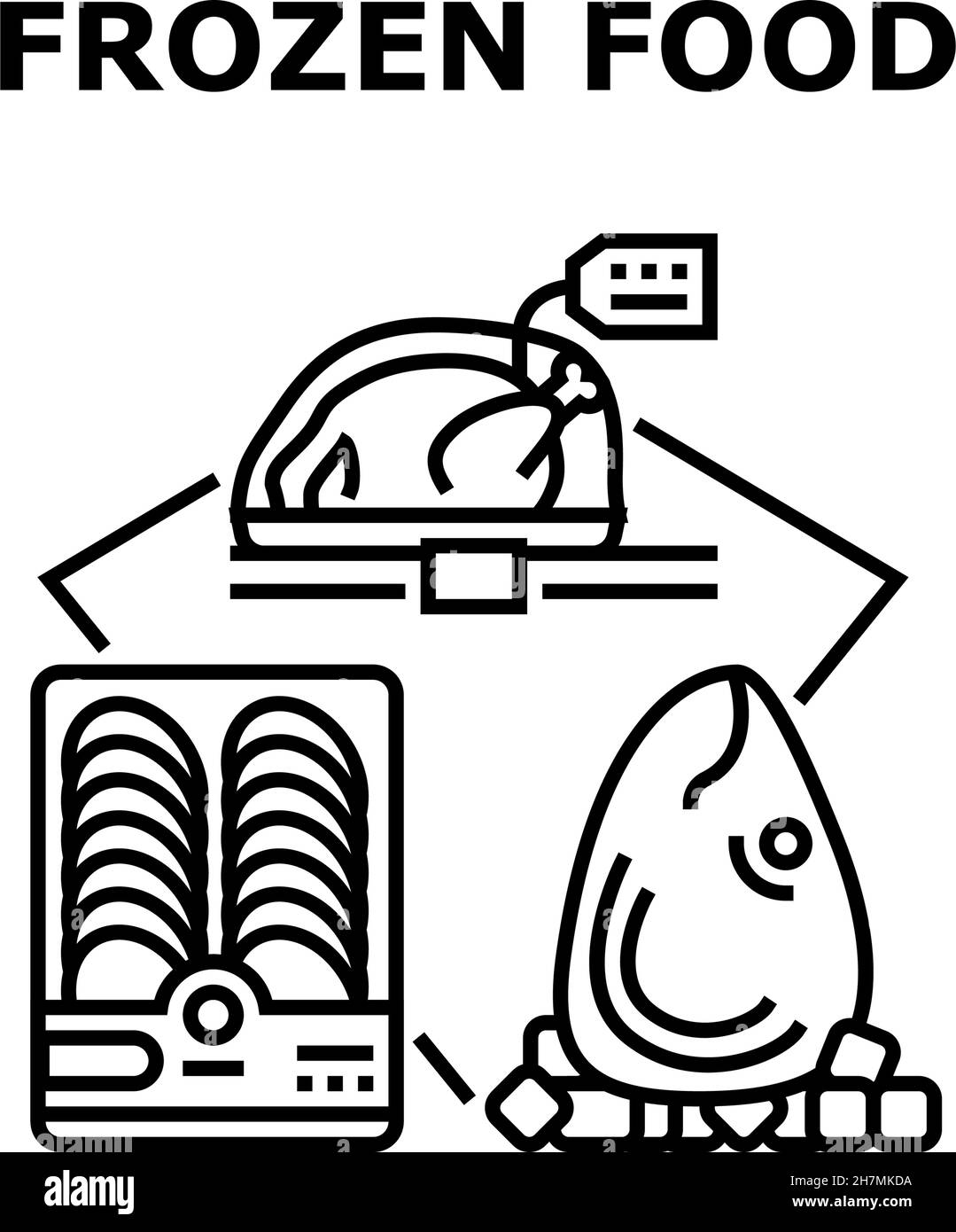 Illustrazione di Frozen Food Vector Concept Black Illustrazione Vettoriale
