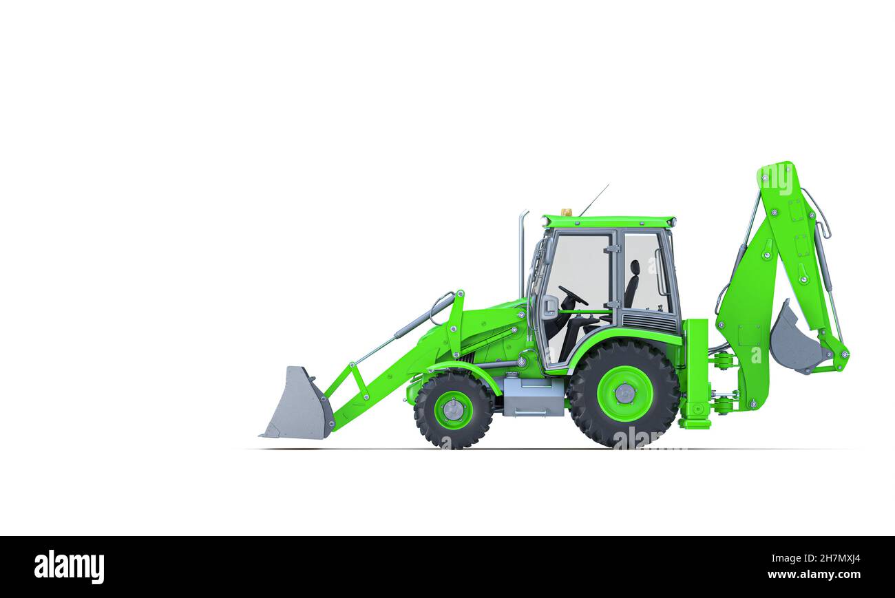 apripista verde con braccio escavatore.rappresentazione 3d Foto Stock