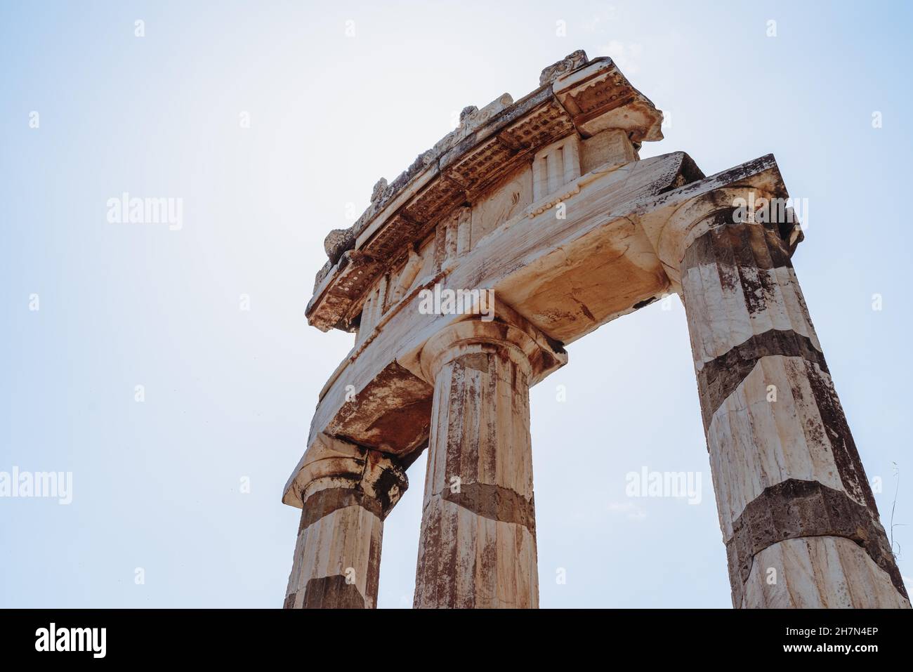 Athena Pronaia Tempio, Delfi antica, Delfi, Grecia Foto Stock