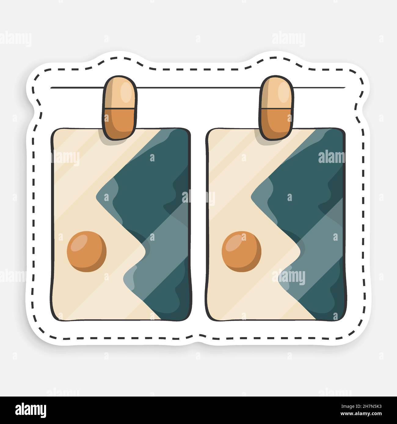 Icona cartoon di Doodle coppia di colpi asciutti. Pre-elaborazione ed asciugatura di foto professionali. Vettore isolato su sfondo bianco Illustrazione Vettoriale
