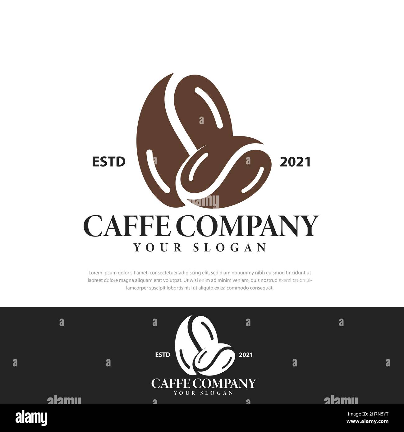 Logo a due chicchi di caffè, illustrazione vettoriale del caffè, modello di design, simbolo, icona Illustrazione Vettoriale