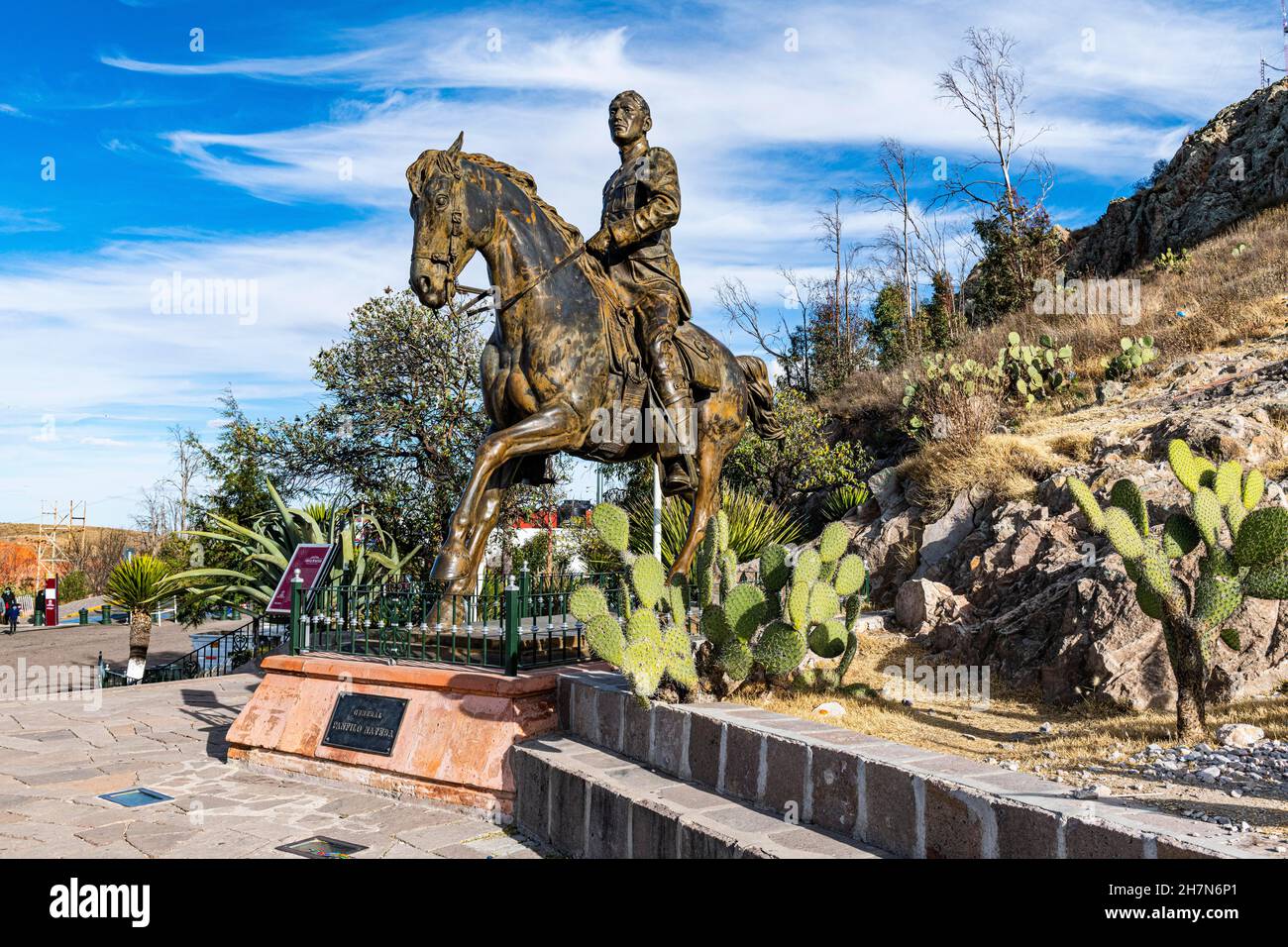 Generale Francisco Villa statua, la Bufa, sito UNESCO Zacatecas, Messico Foto Stock