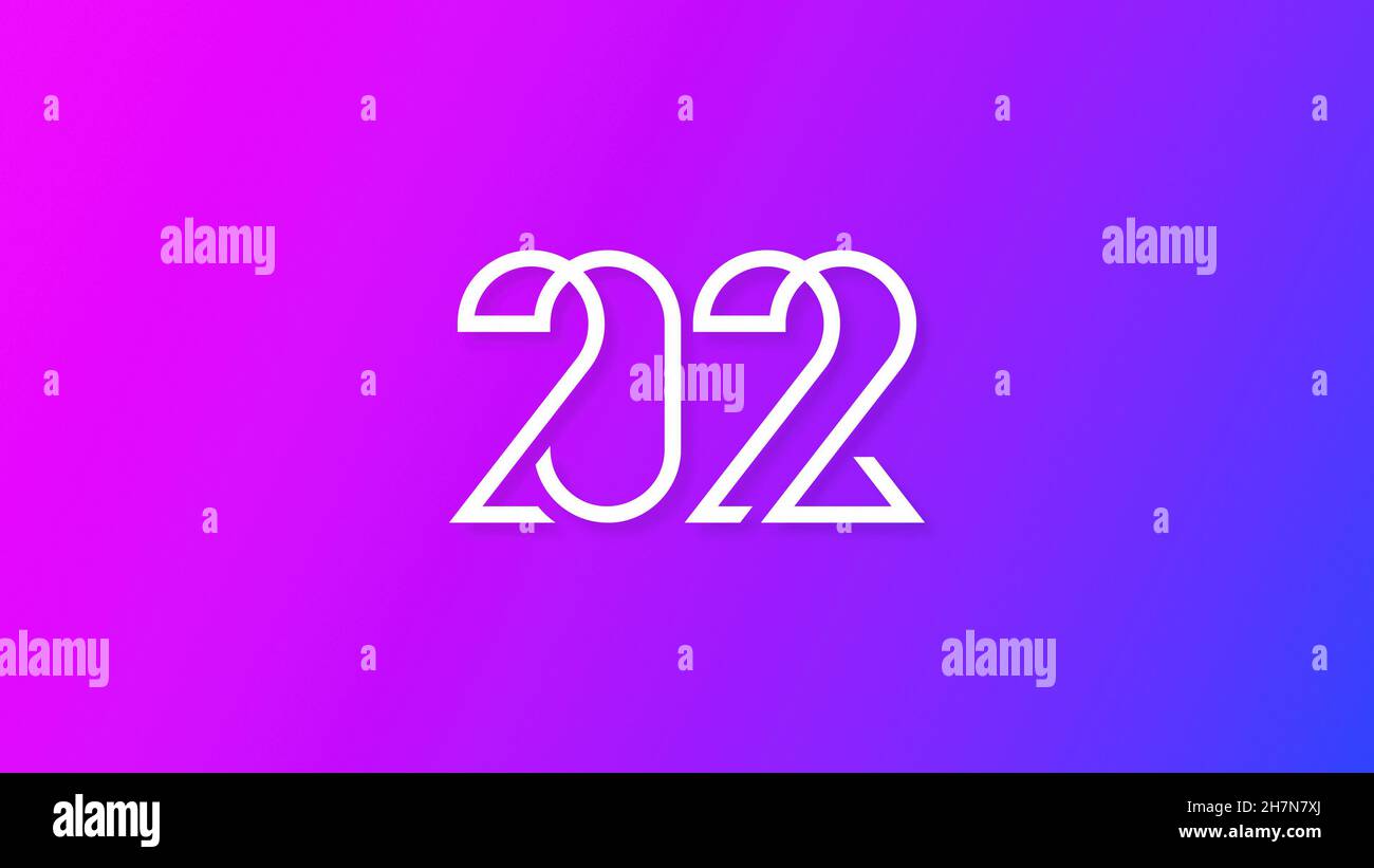 Felice anno nuovo 2022 sfondo e sfondo stile logo con colore di sfondo sfumato viola Foto Stock