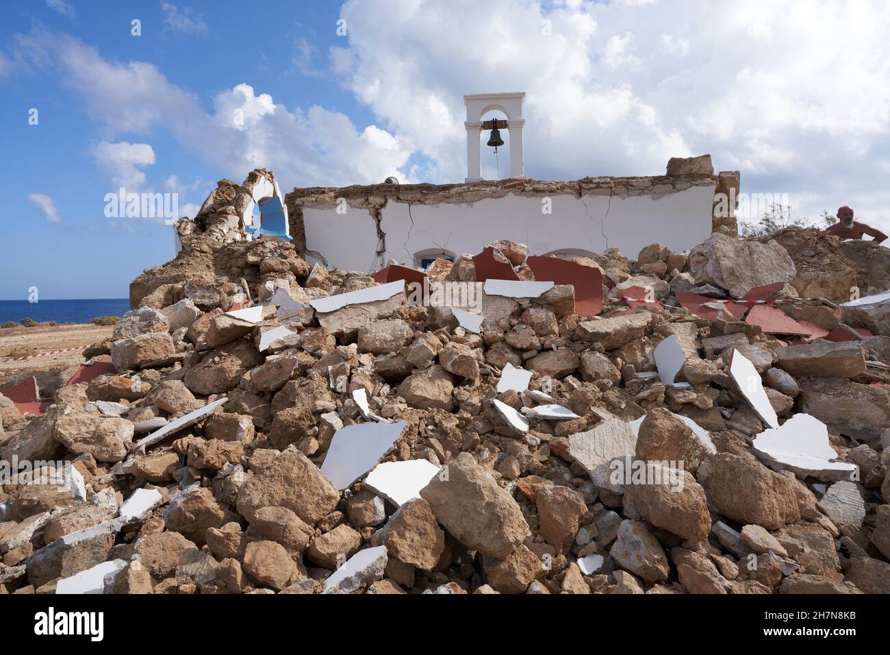 La cappella di Xerokampos, nel sud-est dell'isola greca di Creta, è stata distrutta dal terremoto, Xerokampos, Creta, Grecia Foto Stock