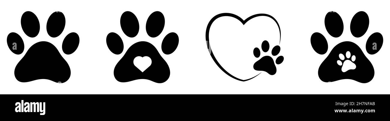Icona di stampa Paw con il simbolo del cuore. Silhouette animale. Illustrazione vettoriale Illustrazione Vettoriale