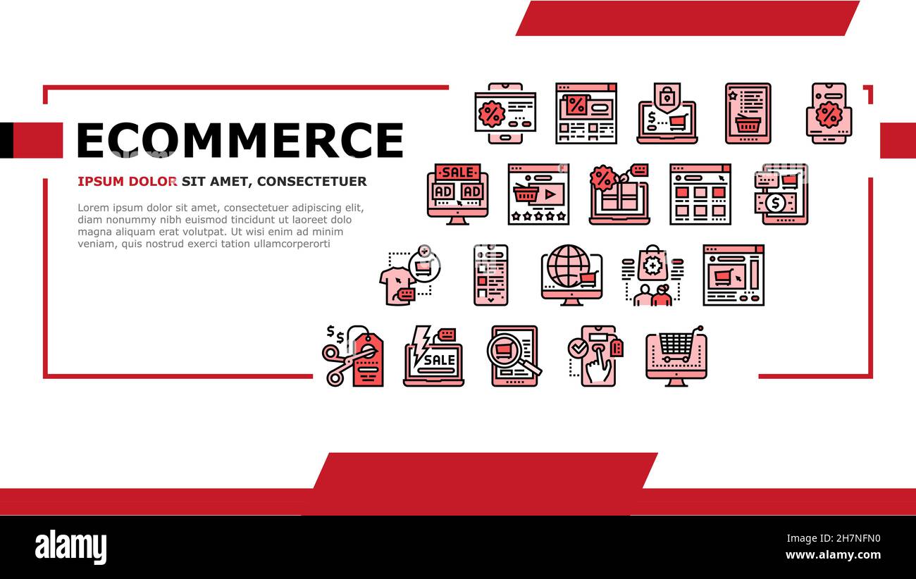 ECommerce e Online Shopping Landing Header Vector Illustrazione Vettoriale