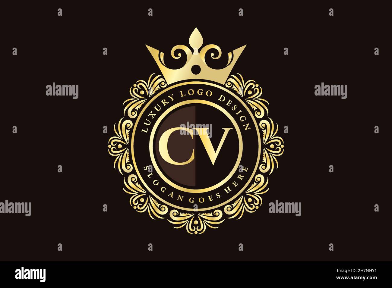 CV Initial Letter Oro calligrafico femminile floreale a mano disegnato araldico monogramma antico vintage stile lusso logo design Premium Illustrazione Vettoriale