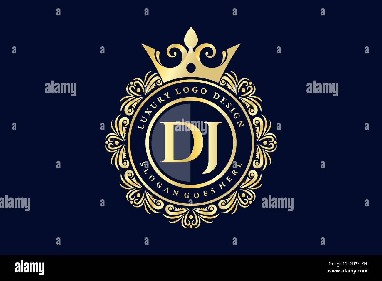 DJ Initial Letter Gold calligraphic femminile floreale a mano disegnato araldico monogramma antico vintage stile lusso logo design Premium Illustrazione Vettoriale