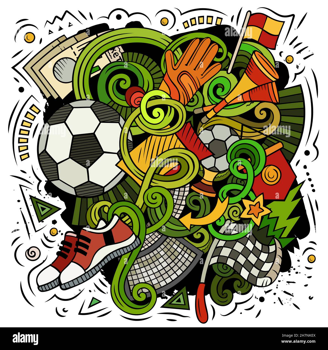 Fumetto vettore doodles illustrazione di calcio Illustrazione Vettoriale