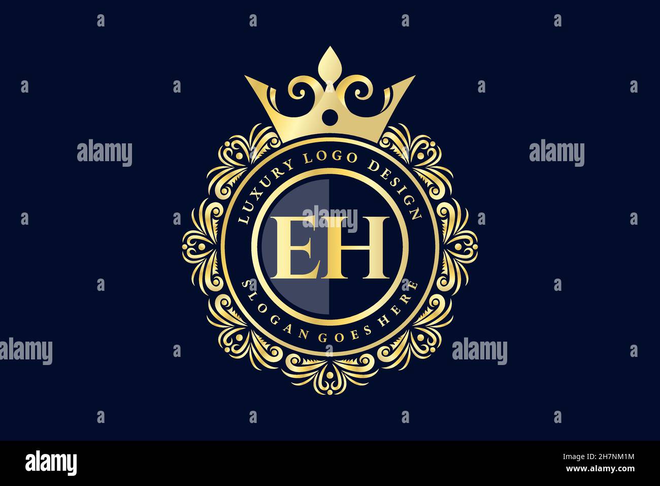 EH Initial Letter Oro calligrafico femminile floreale a mano disegnato araldico monogramma antico vintage stile lusso logo design Premium Illustrazione Vettoriale