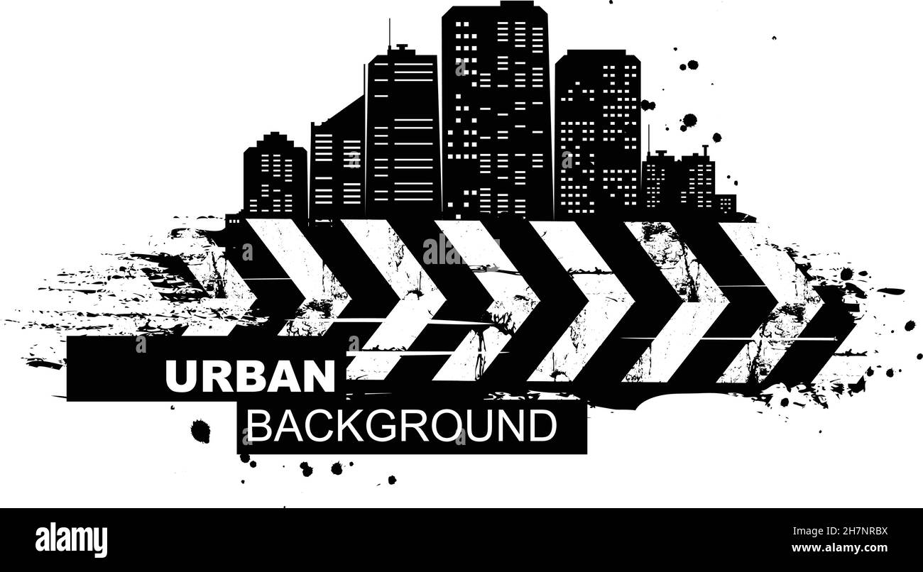 Sfondo urbano. Sagoma astratta dei grattacieli della città. Design grunge. Illustrazione Vettoriale