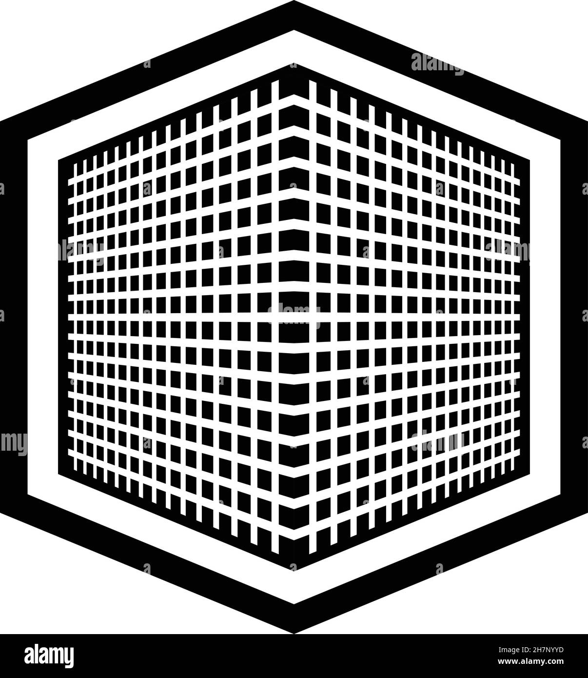 Tecnologia Blockchain. Cubo dei big data. Cubo geometrico 3D da piccoli pezzi. Illustrazione Vettoriale