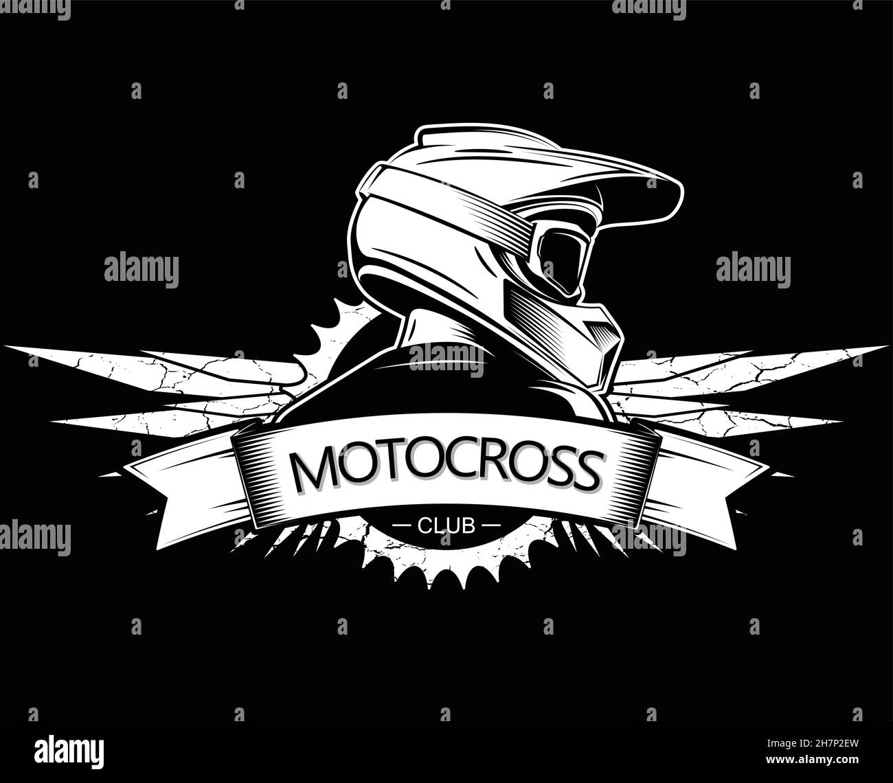 Design con logo Extreme Sport. Modello con logo Motocross Downhill Mountain Biking. Vista laterale dell'uomo con casco integrale. Illustrazione Vettoriale