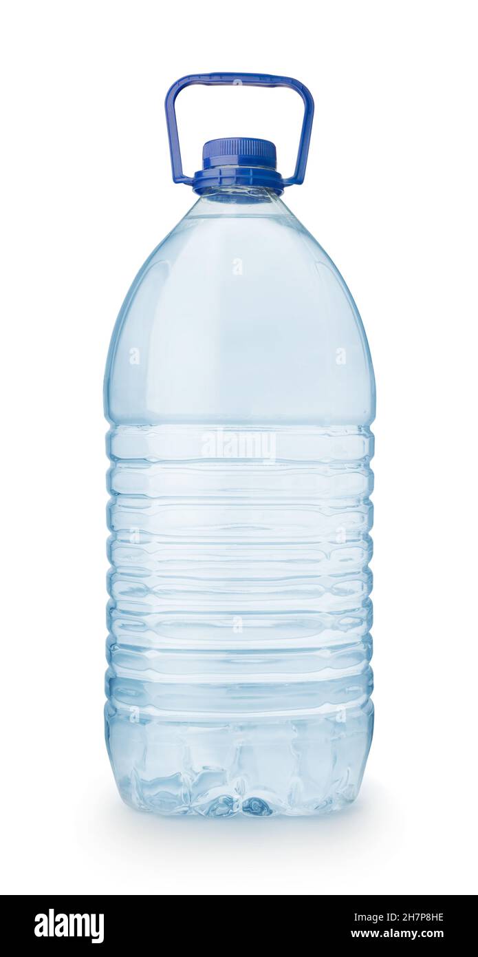 Grande bottiglia di acqua limpida isolata su bianco. Foto Stock