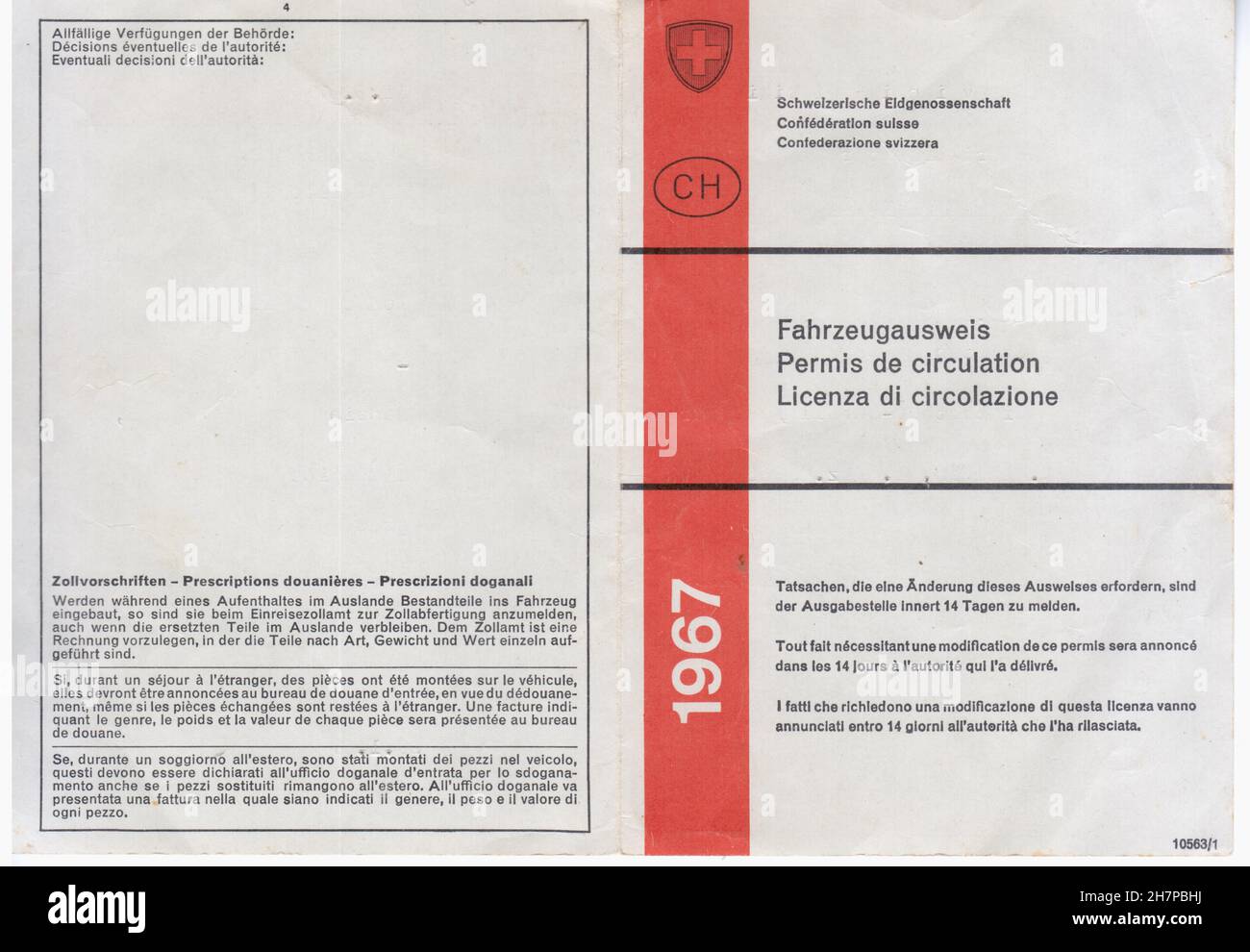 Patente di guida della Confederazione svizzera, anno 1967 Foto Stock
