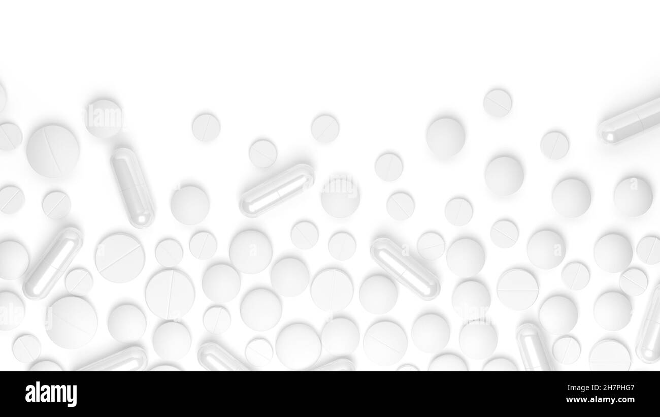 Pillole isolate su sfondo bianco. illustrazione 3d. Foto Stock