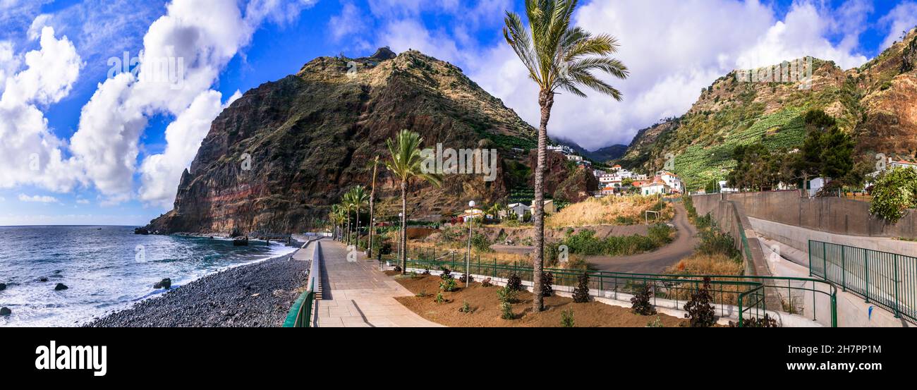 Madalena do Mar - pittoresco villaggio costiero nella parte sud dell'isola di Madeira, Portogallo Foto Stock