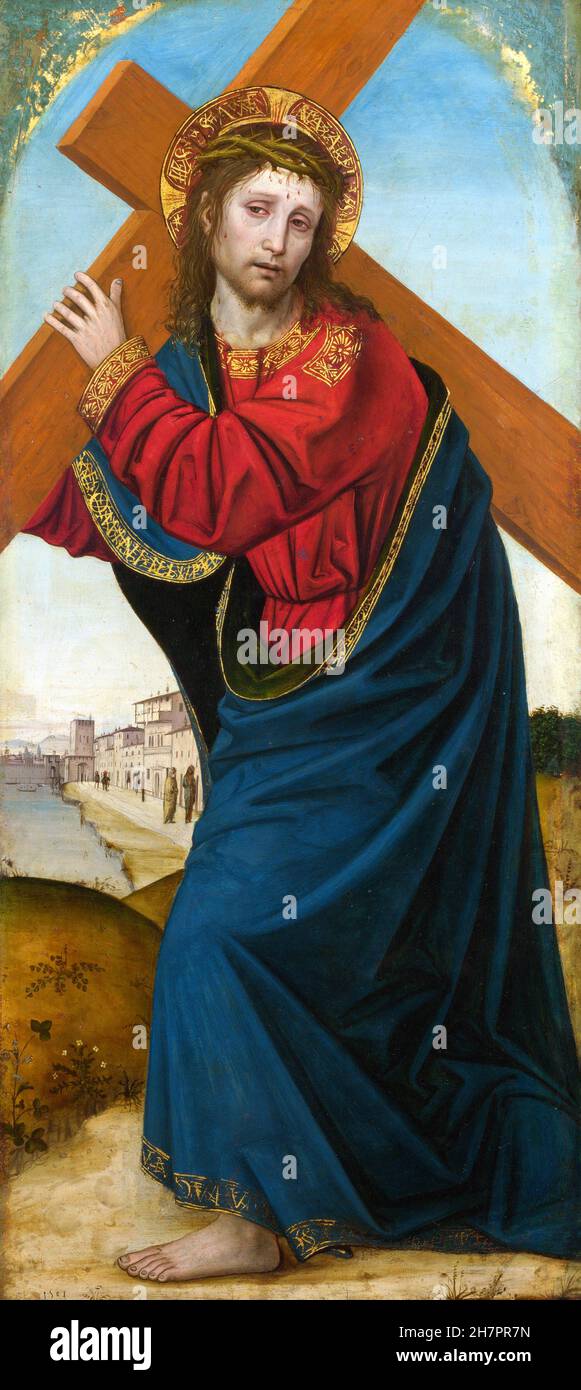 Cristo che porta la Croce di Ambrogio Borgognone (c. 1470s-1523/1524), olio su legno, c. 1501 Foto Stock