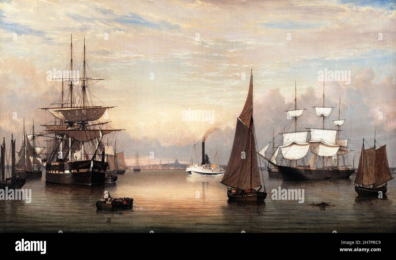 Boston Harbor by Fitz Henry Lane (1804-1865), olio su tela, 1856 Foto Stock