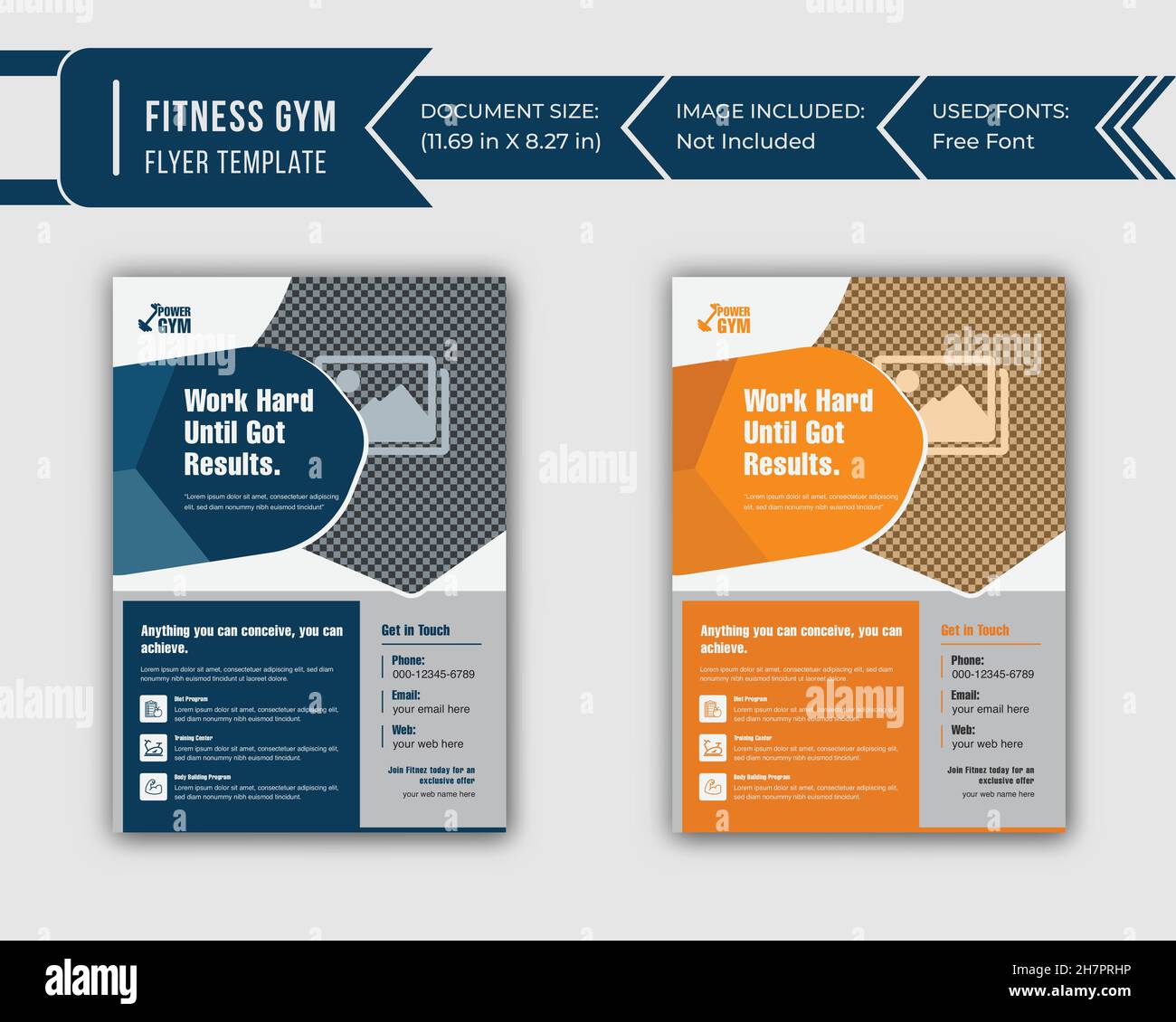Fitness Gym Flyer Template Design in Free Vector Design, palestra fitness center flyer template design Illustrazione Vettoriale