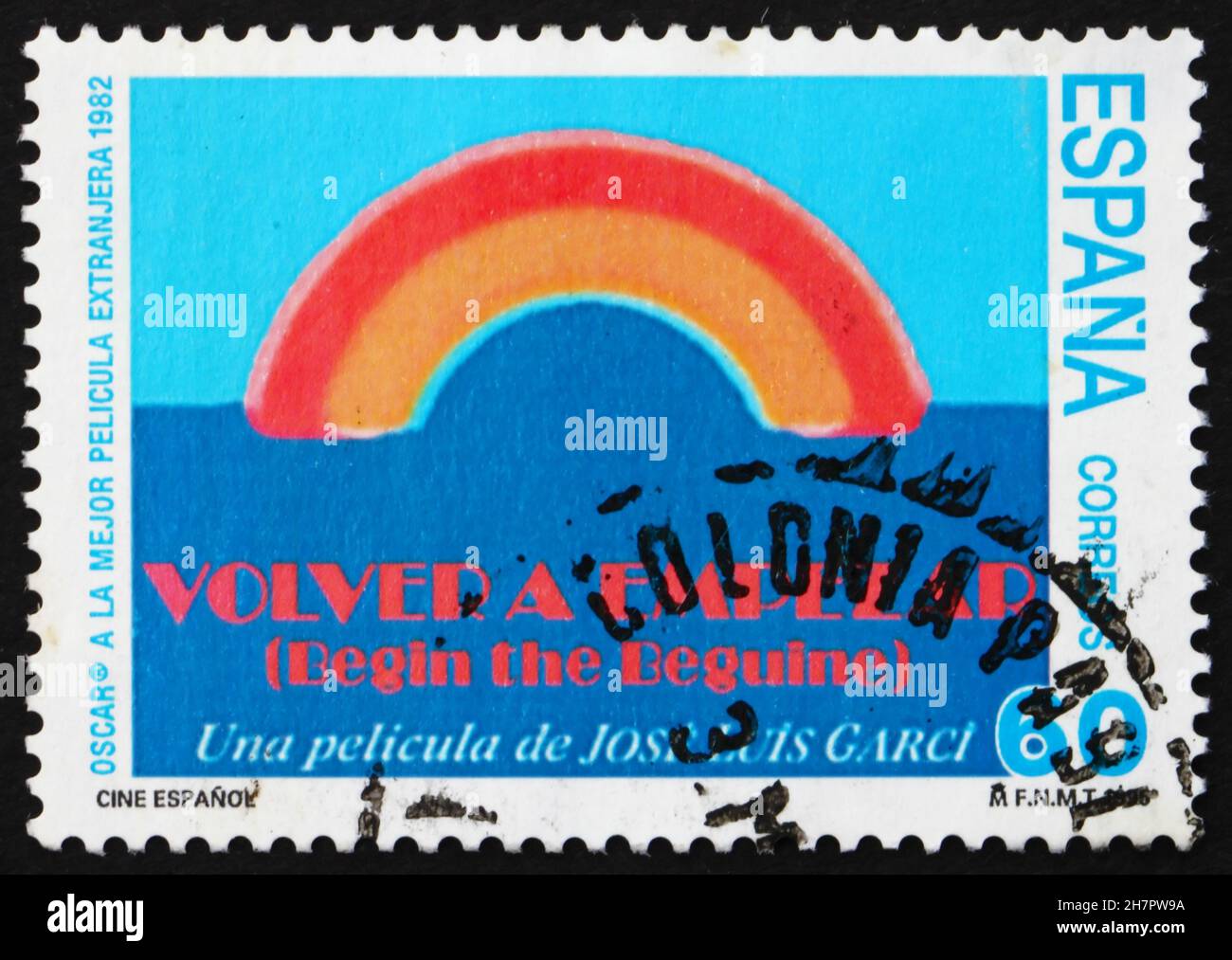 SPAGNA - CIRCA 1995: Un francobollo stampato in Spagna mostra iniziare il Beguine, di Jose Luis Garci, immagini di movimento spagnole, circa 1995 Foto Stock