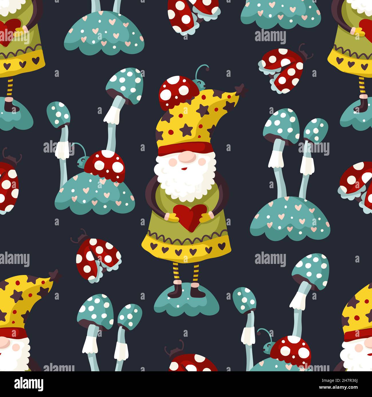 Simpatico gnome senza cuciture pattern, sfondo inverno cartoon bambini Illustrazione Vettoriale