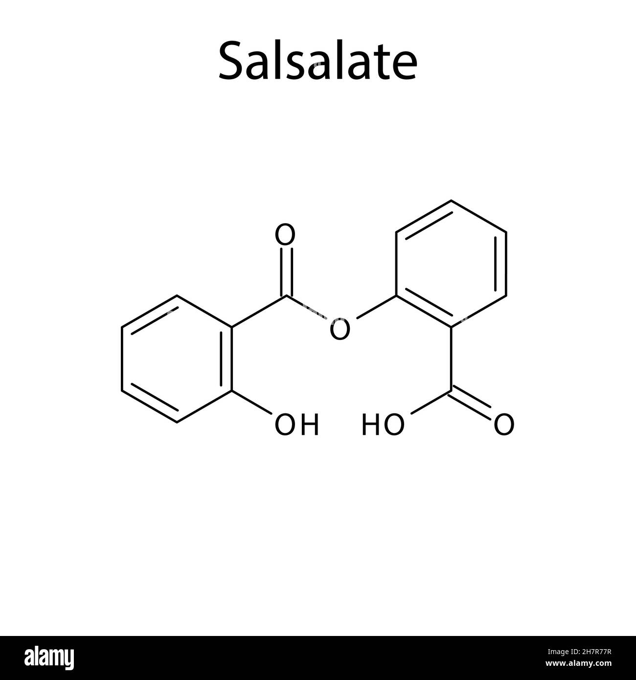 Struttura molecolare salato, formula chimica scheletrica piatta. Farmaco FANS usato per trattare l'artrite reumatoide, osteoartrite, disturbi reumatici. VEC Illustrazione Vettoriale