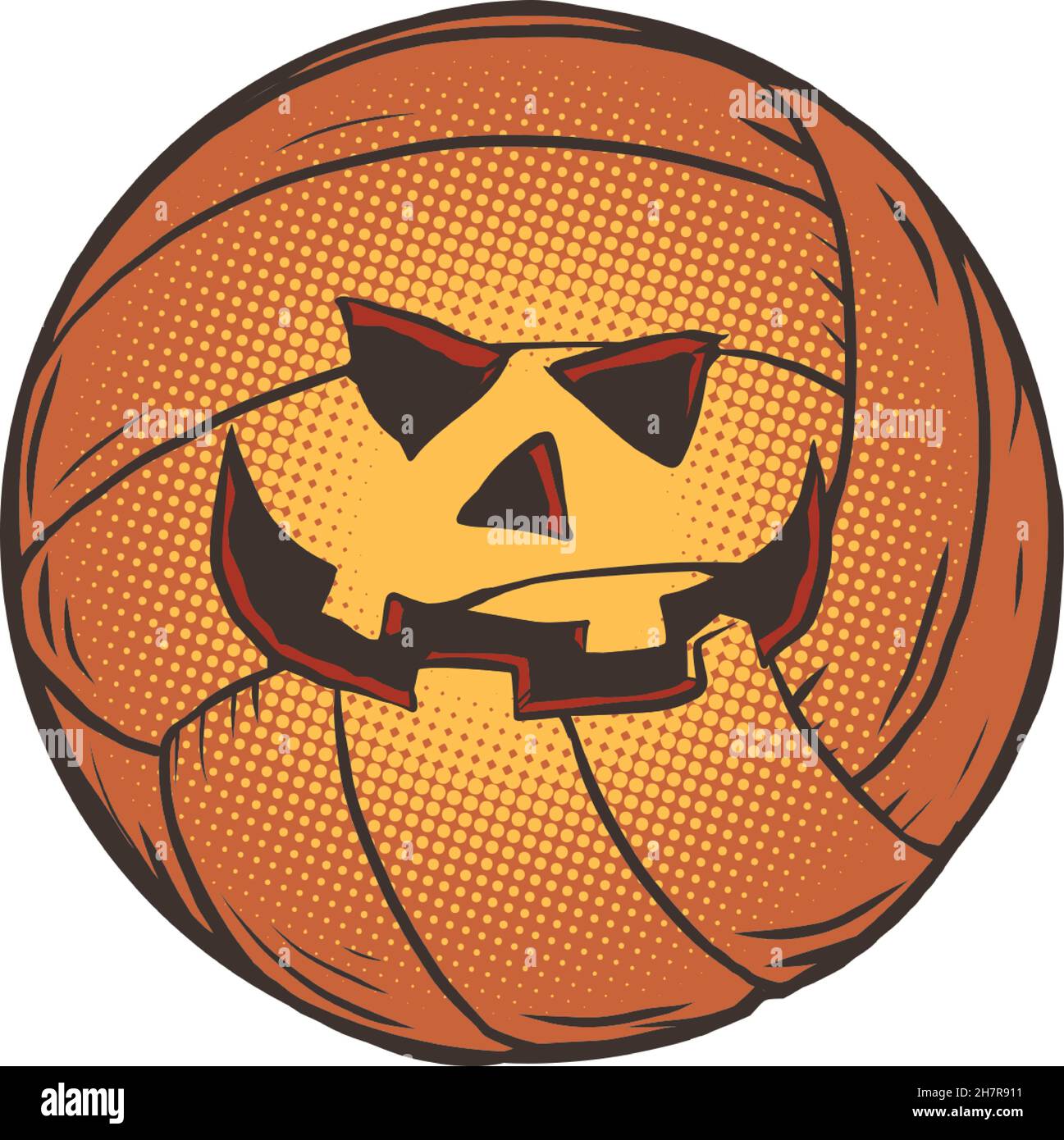 pallavolo sulla faccia di zucca di halloween, articoli sportivi Illustrazione Vettoriale