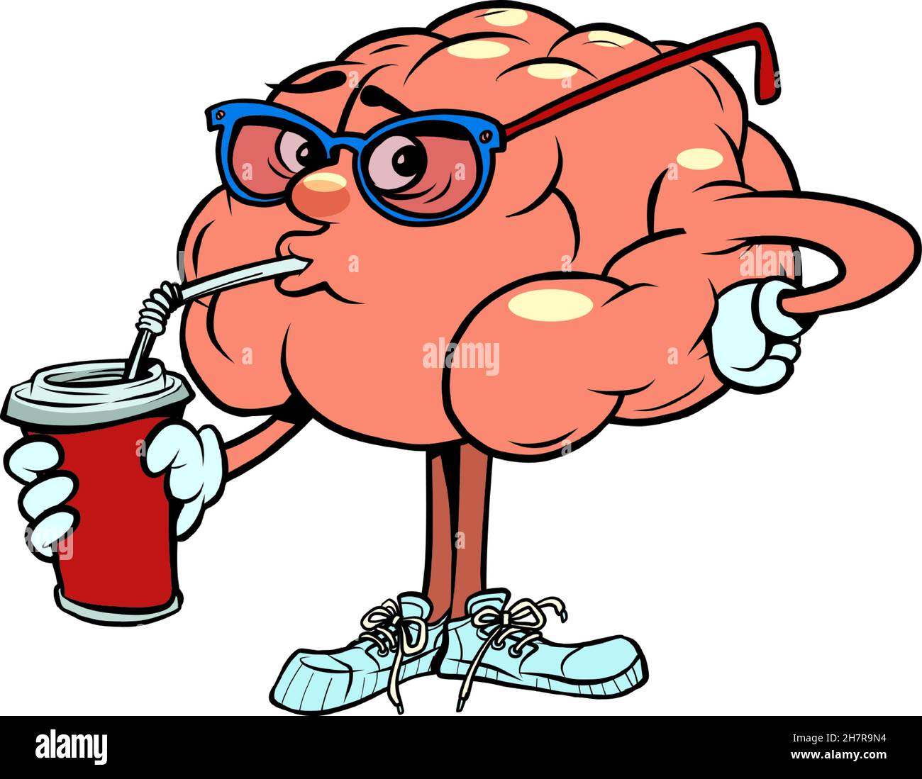 beve una bevanda fredda cola cervello umano carattere, intelligente saggio Illustrazione Vettoriale