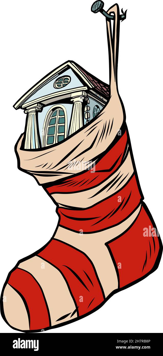 casa acquisto immobiliare calza di natale per regali Illustrazione Vettoriale