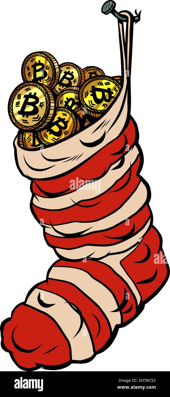 bitcoin criptovaluta denaro reddito premio profitto calza di natale per i regali Illustrazione Vettoriale
