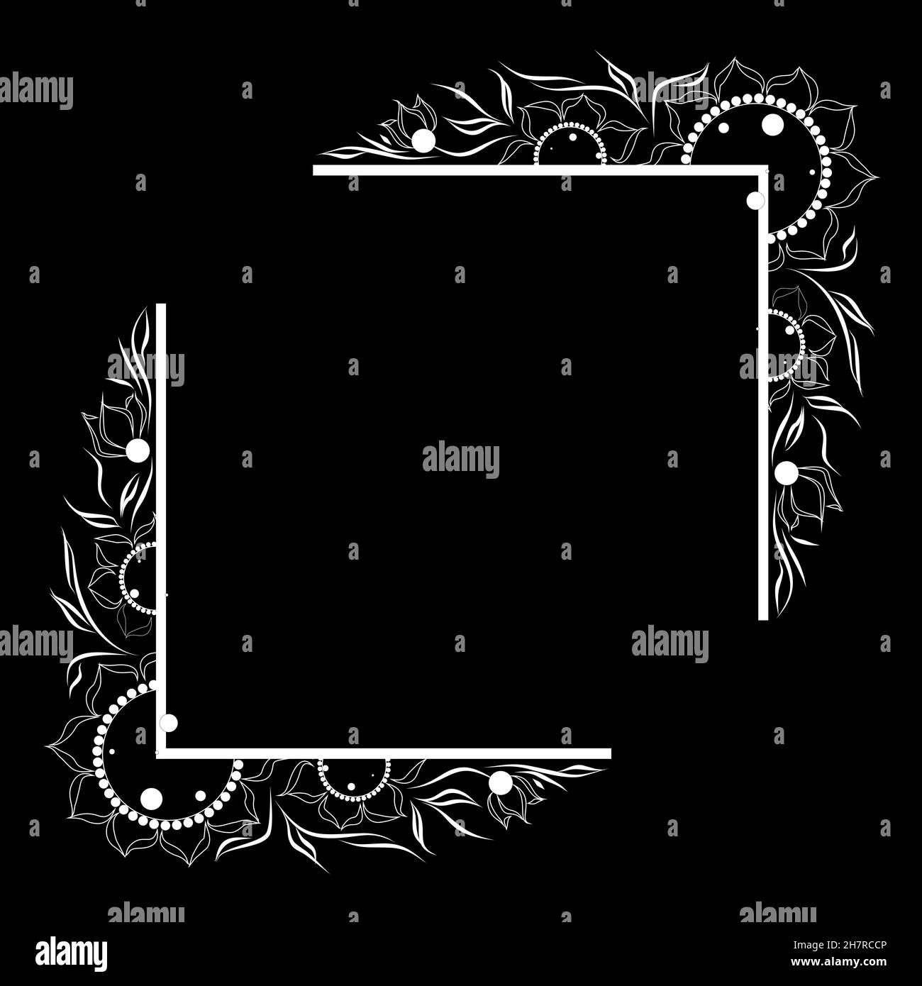 Cornice grafica in bianco e nero, motivo floreale, vettoriale Foto Stock