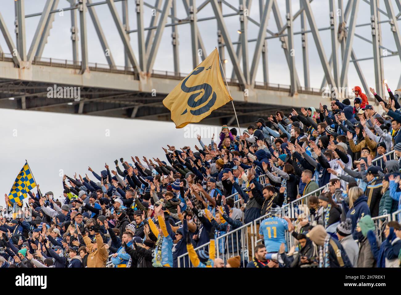 Philadelphia Union MLS tifosi di calcio - gioco di playoff contro New York Red Bull Foto Stock