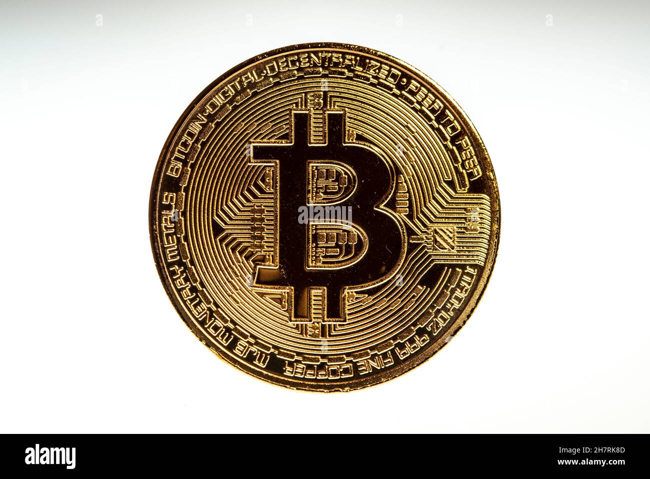 Bitcoin, criptovaluta, moneta simbolo, segnaposto visivo per valuta digitale, Foto Stock