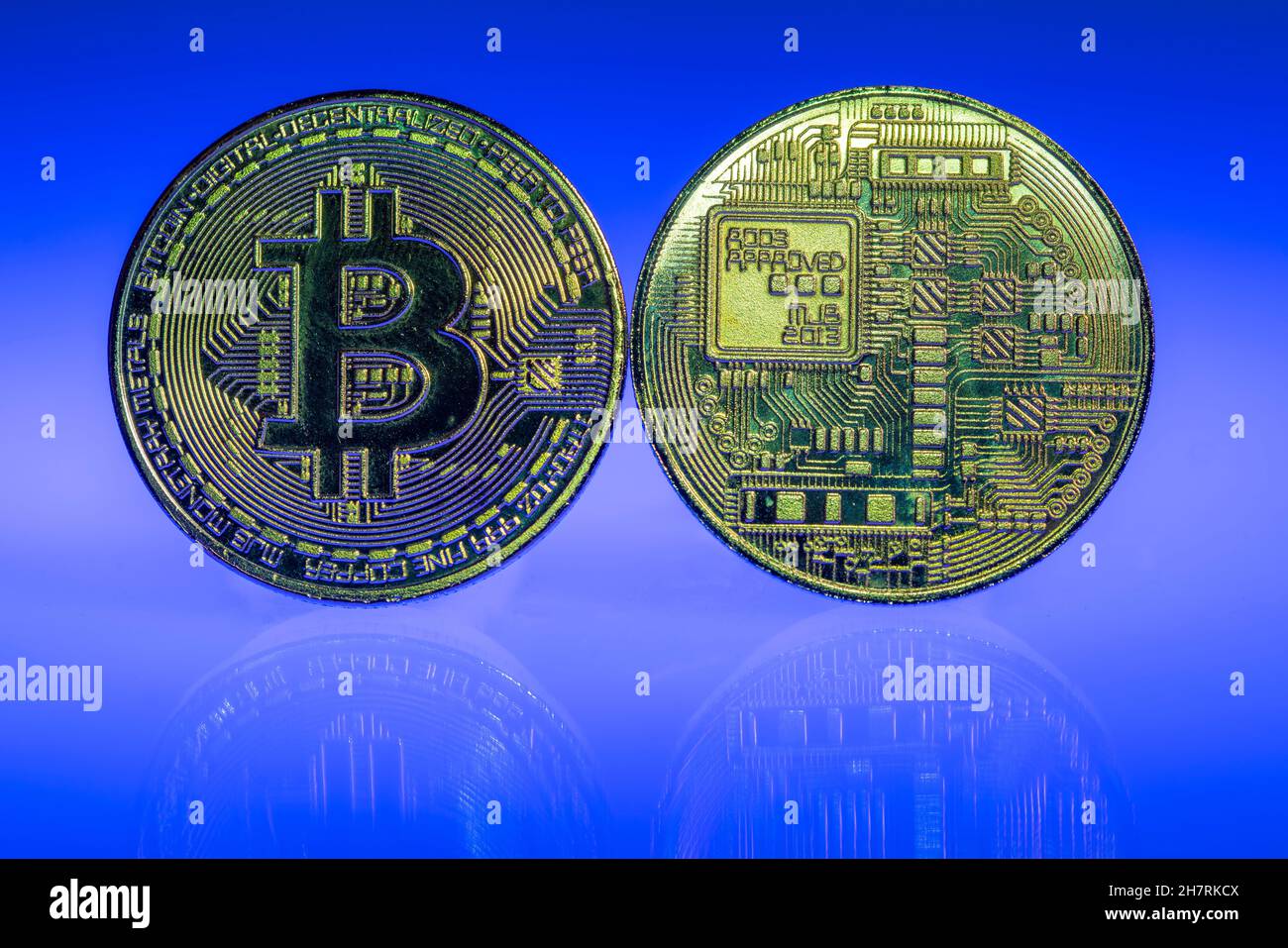 Bitcoin, criptovaluta, moneta simbolo, segnaposto visivo per valuta digitale, Foto Stock