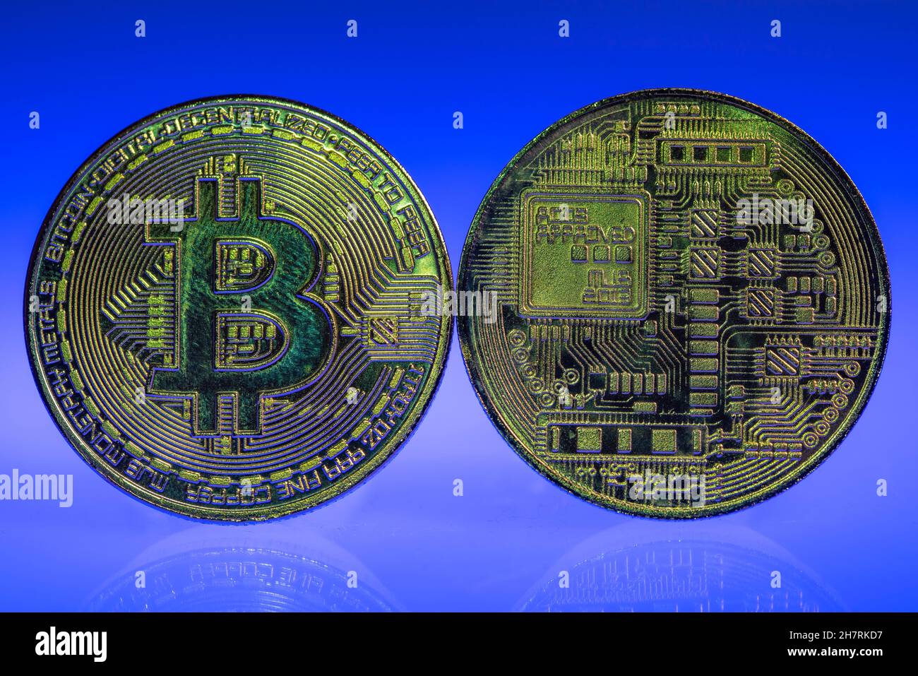 Bitcoin, criptovaluta, moneta simbolo, segnaposto visivo per valuta digitale, Foto Stock