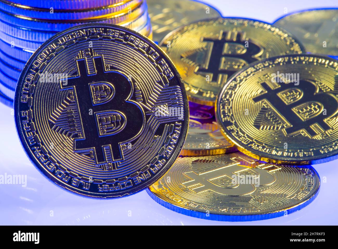 Bitcoin, criptovaluta, moneta simbolo, segnaposto visivo per valuta digitale, Foto Stock