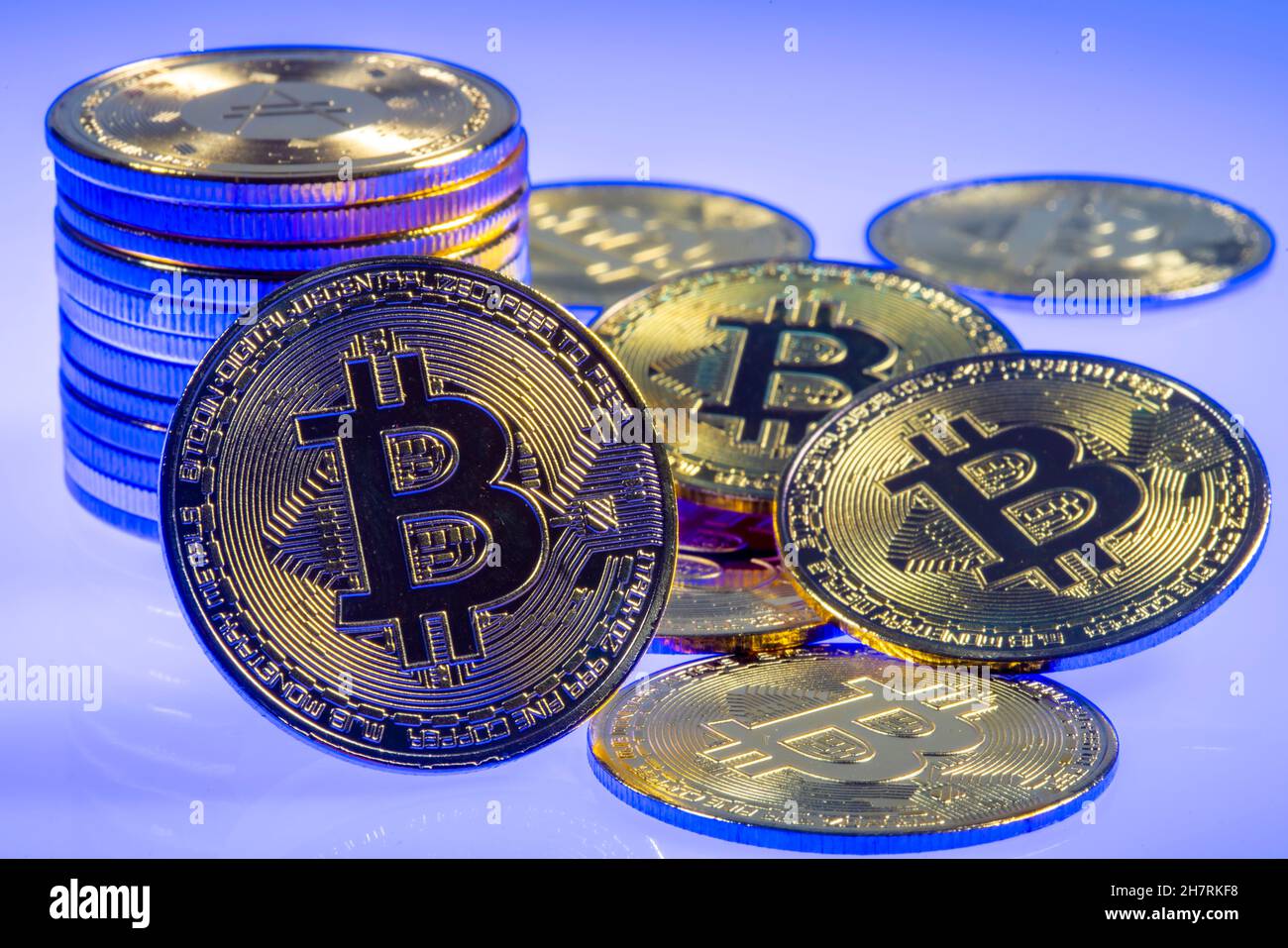 Bitcoin, criptovaluta, moneta simbolo, segnaposto visivo per valuta digitale, Foto Stock