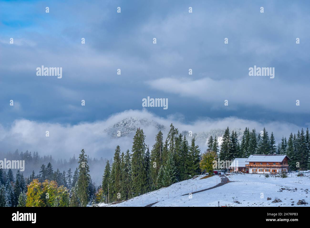 Winklmoosalm o Winklmoos Alp innevato, altopiano 1170 m ASL, Reit im Winkl, Chiemgau, alta Baviera, Alpi bavaresi, Germania meridionale, Europa Foto Stock