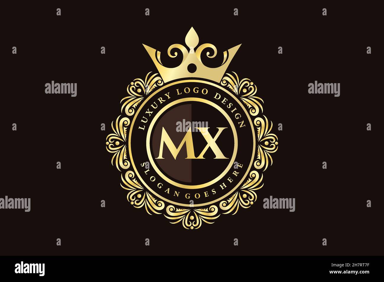 MX Initial Letter Oro calligrafico femminile floreale a mano oraldico monogramma antico vintage stile lusso logo design Premium Illustrazione Vettoriale