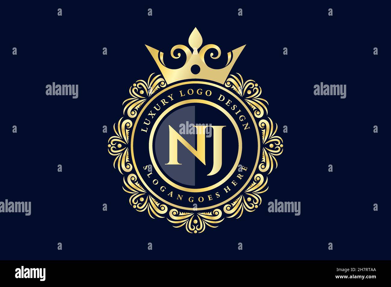 NJ Initial Letter Oro calligrafico femminile floreale a mano disegnato araldico monogramma antico vintage stile lusso logo design Premium Illustrazione Vettoriale