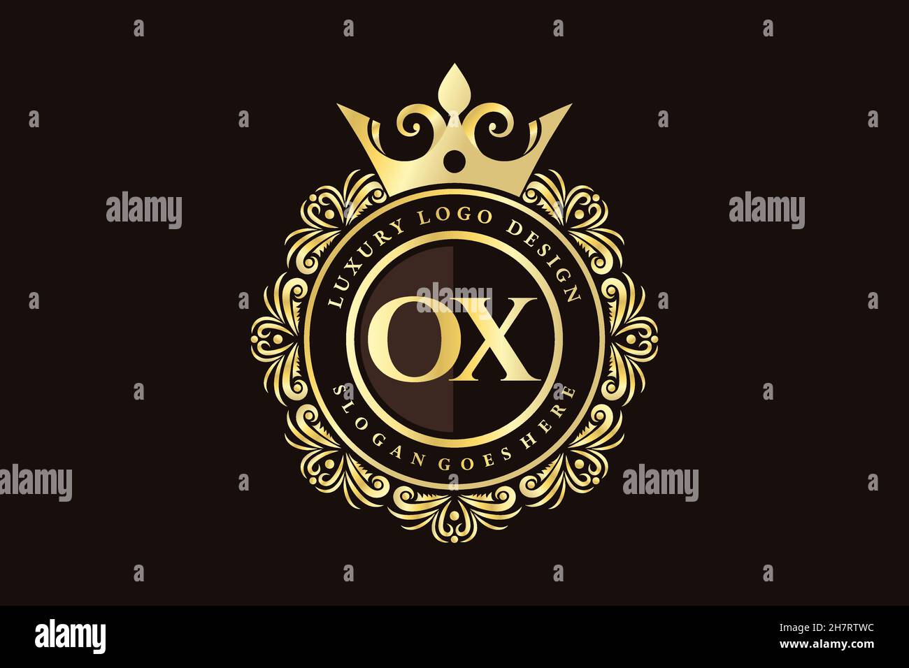 OX Initial Letter Oro calligrafico femminile floreale a mano disegnato araldico monogramma antico vintage stile lusso logo design Premium Illustrazione Vettoriale