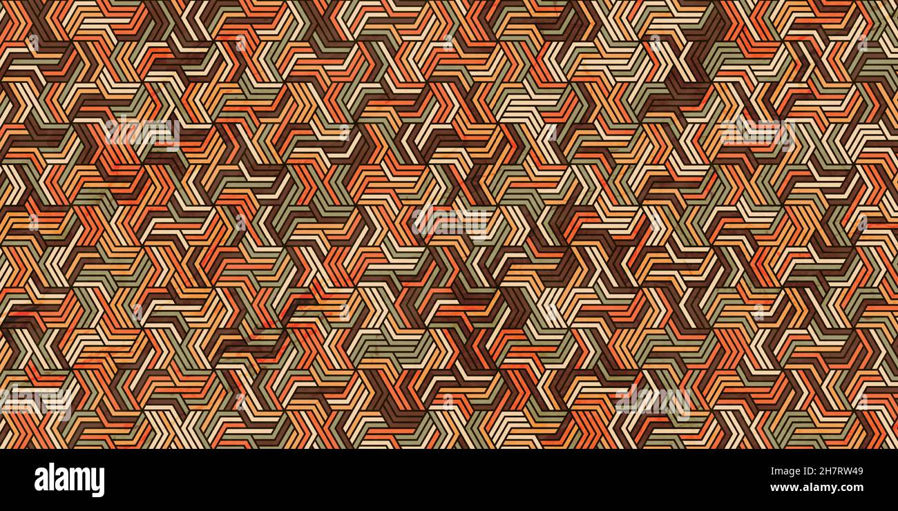 Motivo geometrico con strisce linee ondulate forma poligonale. Grunge sfondo arancione di texture colorata e marmorea Illustrazione Vettoriale