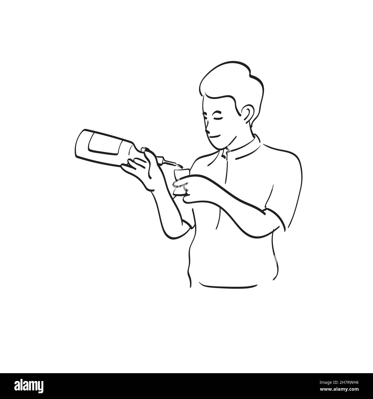 barman maschio in azione con vettore di illustrazione bottiglia isolato su fondo bianco art. Illustrazione Vettoriale