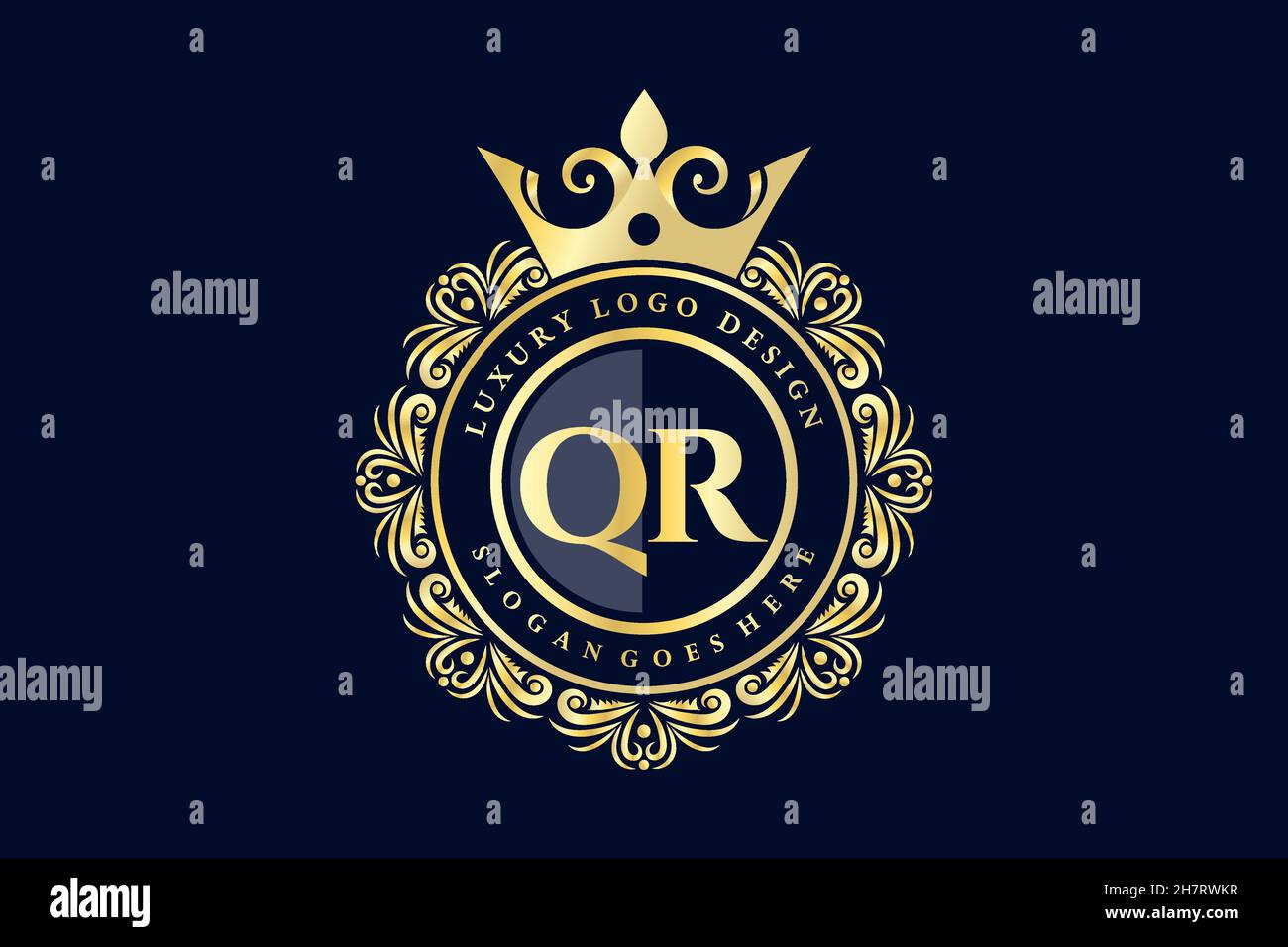 QR Initial Letter Oro calligrafico femminile floreale a mano disegnato araldico monogramma antico vintage stile lusso logo design Premium Illustrazione Vettoriale