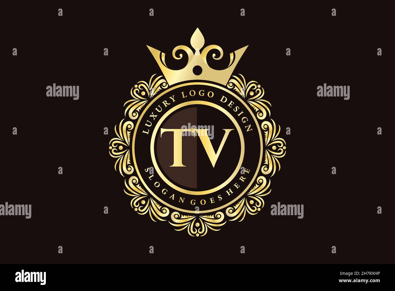 TV Initial Letter Gold calligraphic femminile floreale a mano disegnato araldico monogramma antico vintage stile lusso logo design Premium Illustrazione Vettoriale